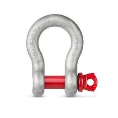 Hochfester Schäkel, feuerverzinkter Stahlgussbügel, geschweifte Form. Lieferumfang: 2 Schäkel, 2 lackierte Schraubbolzen (nur passend für Modelle mit [Max] > 0,5 t)