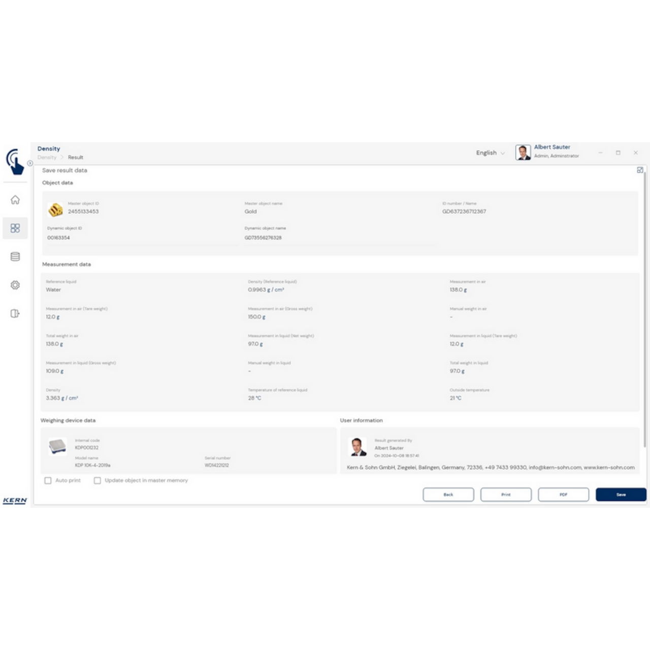 Software EasyTouch SET-04 Density