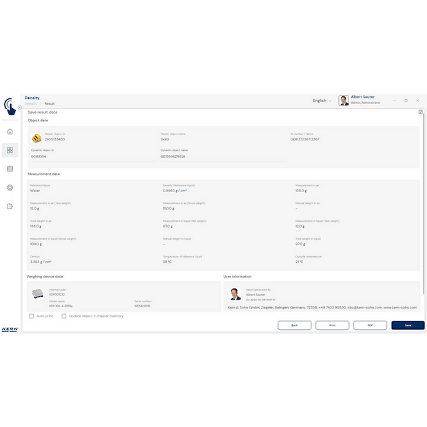 Software EasyTouch SET-04 Density
