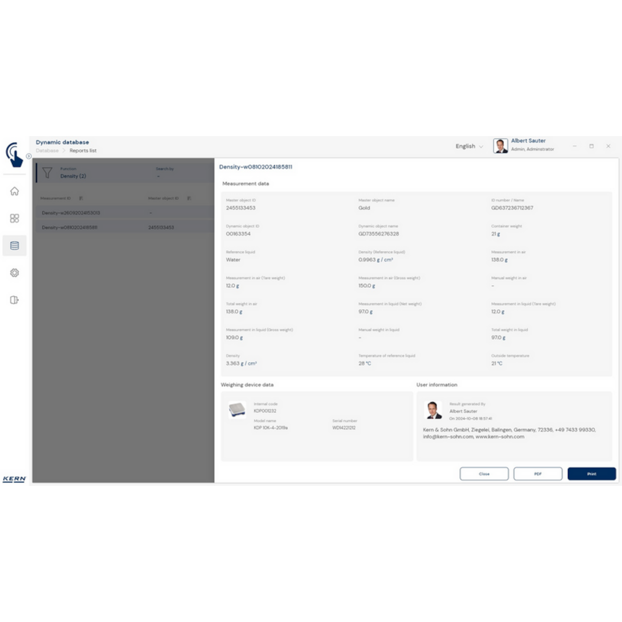 Software EasyTouch SET-04 Density