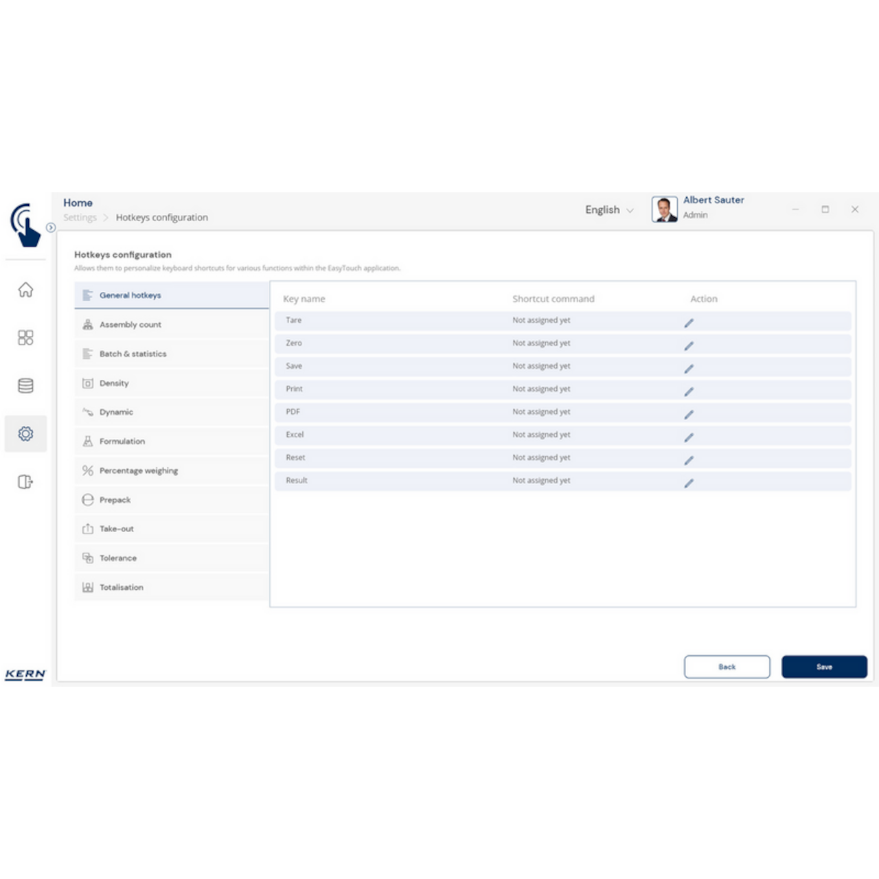 Software EasyTouch SET-411 Hotkeys