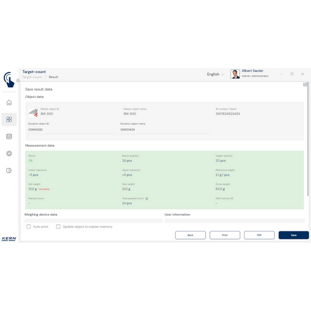 Software EasyTouch SET-33 Target Count