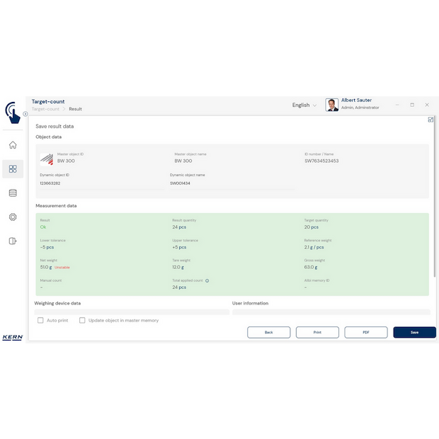 Software EasyTouch SET-33 Target Count