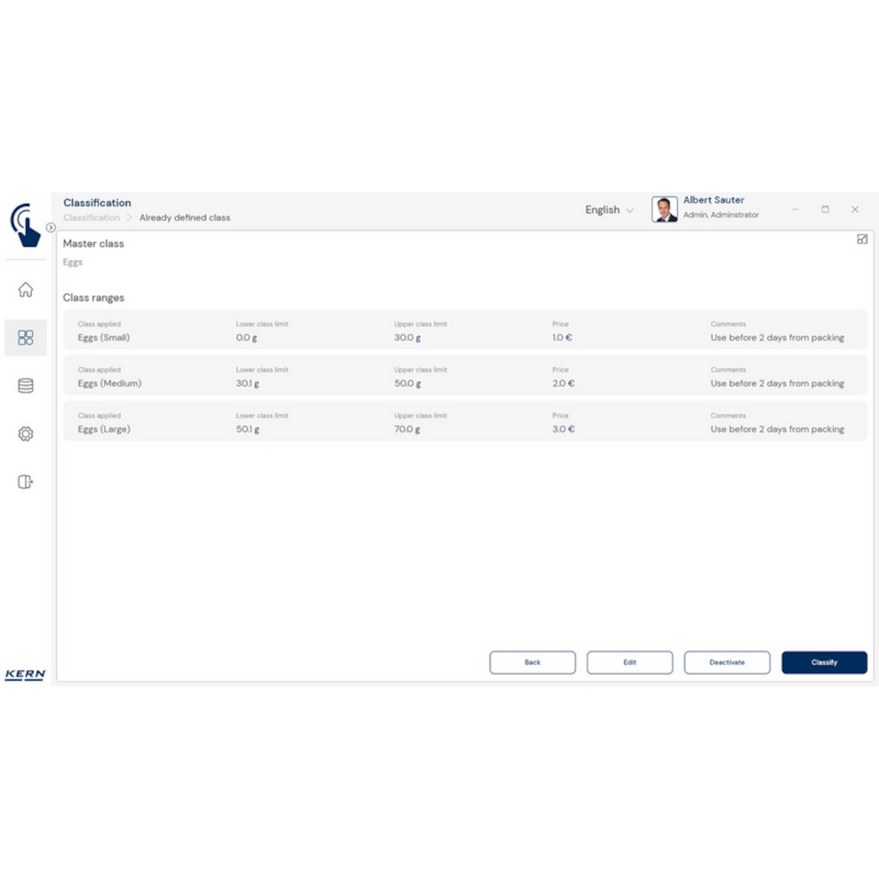 Software EasyTouch SET-06 Classification
