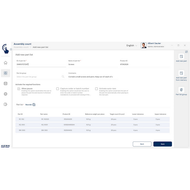 Software EasyTouch SET-35 Assembly Count