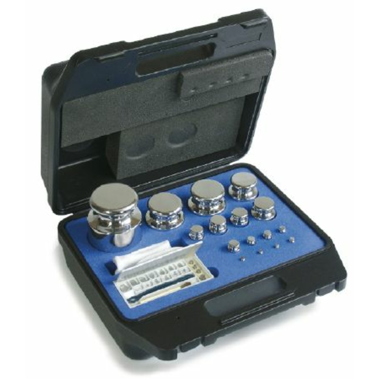 F1 Gewichtssatz, 1 mg - 50 g Messing vernickelt, im Kunststoffkoffer